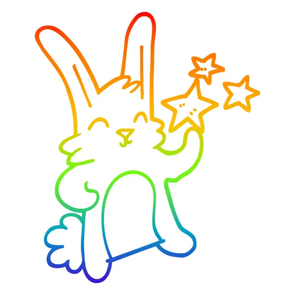 Gradien pelangi garis gambar kartun happy rabbit - Stok Vektor