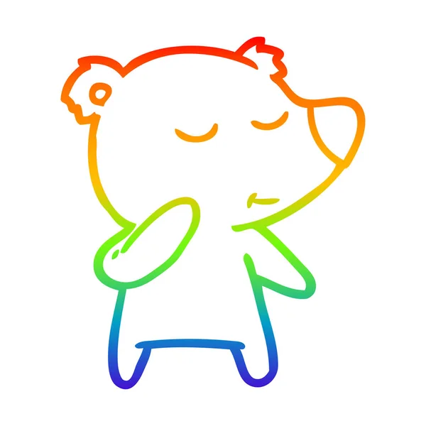 Regenboog gradiënt lijntekening cartoon ijsbeer overweegt — Stockvector