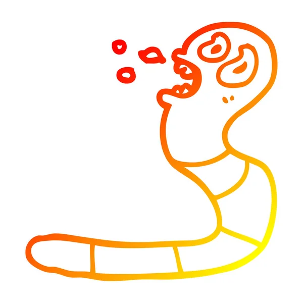 Warme gradiënt lijntekening cartoon angstige worm — Stockvector
