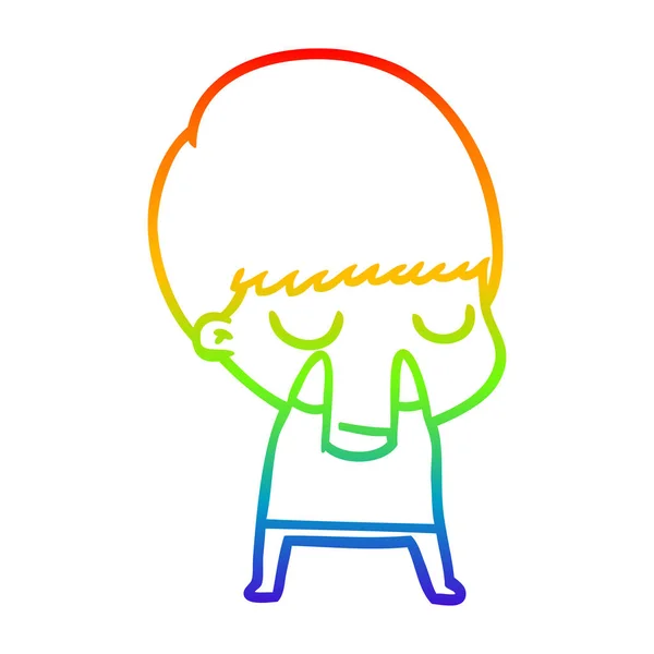 Rainbow gradient line drawing cartoon calm boy — Stock Vector