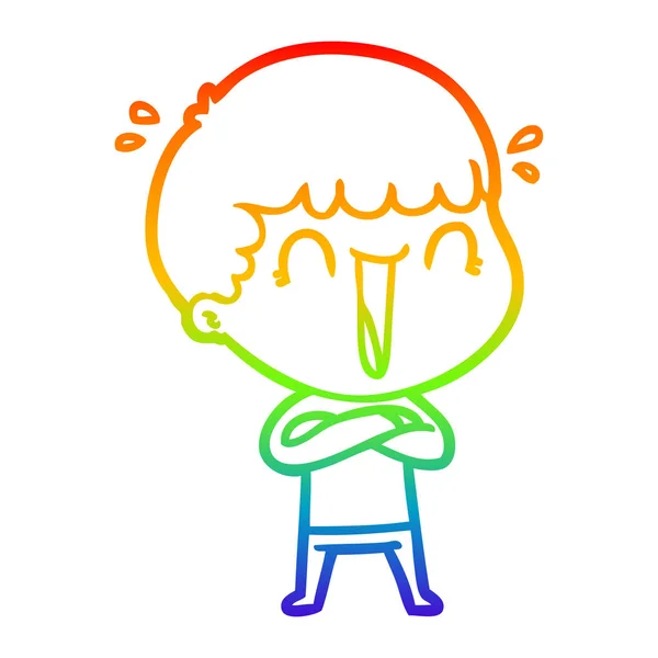 Arco-íris linha gradiente desenho rindo desenho animado homem —  Vetores de Stock