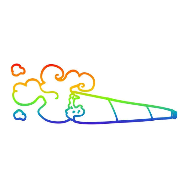Радужная градиентная линия рисунок мультяшного дымящегося сустава — стоковый вектор