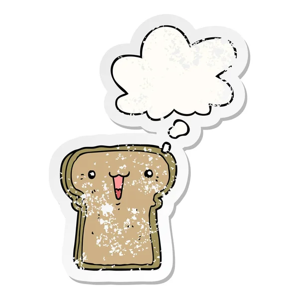 Söt tecknad toast och tankebubbla som en nödställda slitna pinne — Stock vektor