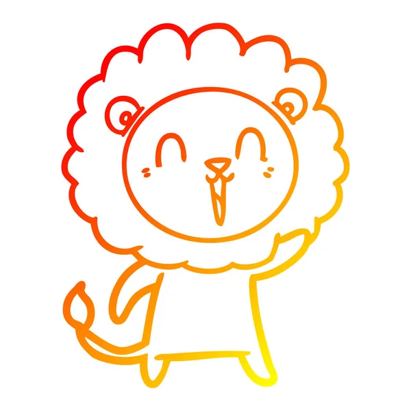 Warm gradient line drawing laughing lion cartoon — Stock Vector