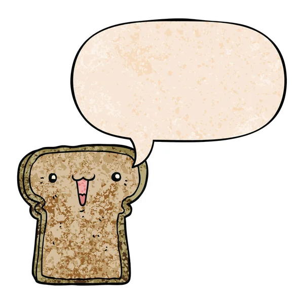 Leuke cartoon toast en toespraak bubble in retro textuur stijl — Stockvector
