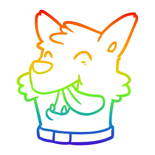 Arco iris gradiente línea dibujo dibujos animados feliz perro cara — Vector de stock
