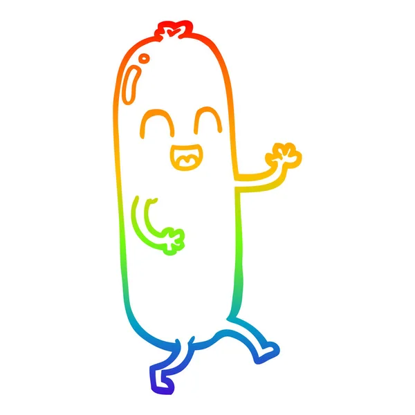 Rainbow Gradient Line Zeichnung Cartoon Tanzwurst — Stockvektor