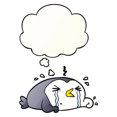 çizgi film ağlayan penguen ve pürüzsüz degrade sty düşünce balonu