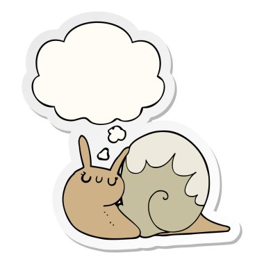 sevimli karikatür salyangoz ve baskılı bir etiket olarak kabarcık düşünce