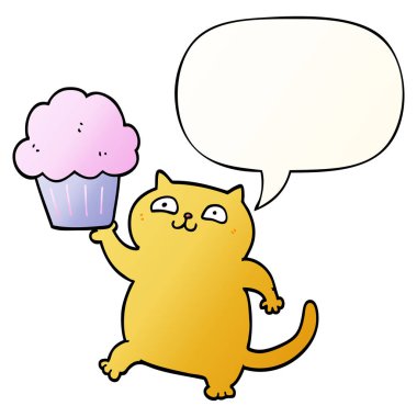 çizgi film kedi ve cupcake ve konuşma balonu pürüzsüz degrade sty