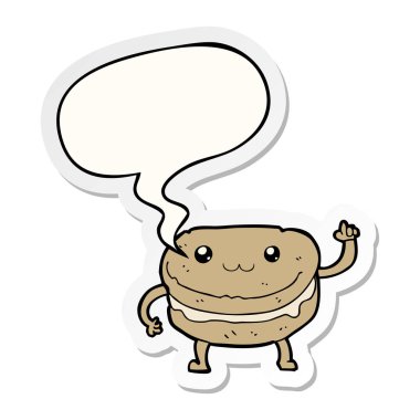 çizgi film sallanan pasta karakteri ve konuşma balonu etiket