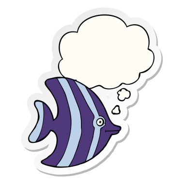 karikatür melek balık ve baskılı bir etiket olarak kabarcık düşünce