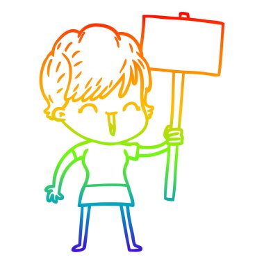 gökkuşağı gradyan çizgi çizim karikatür gülen kadın