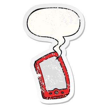 karikatür cep telefonu ve konuşma balonu sıkıntılı etiket