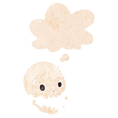 retro dokulu tarzı karikatür ürkütücü kafatası ve düşünce balonu