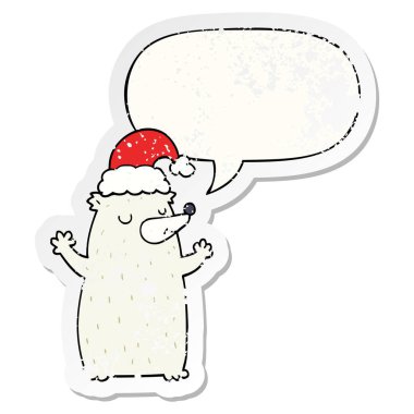 sevimli karikatür noel ayı sıcayı ve konuşma balonu sıkıntılı etiket
