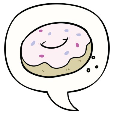 karikatür donut ve sprinkles ve konuşma balonu