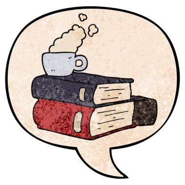 retro doku karikatür kitapları ve kahve fincanı ve konuşma balonu 