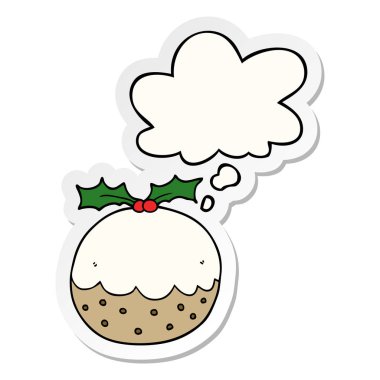 karikatür noel puding ve baskılı bir sticke olarak kabarcık düşünce