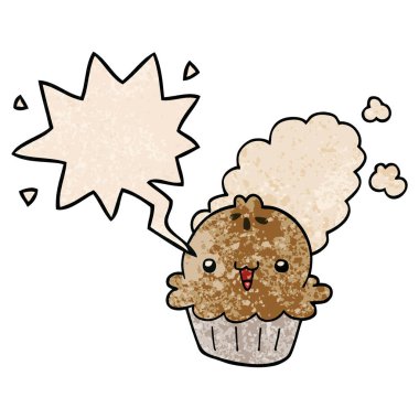 retro doku tarzında sevimli karikatür pasta ve konuşma balonu