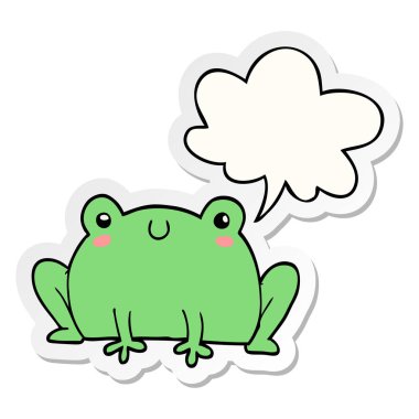 karikatür kurbağa ve konuşma kabarcık etiket
