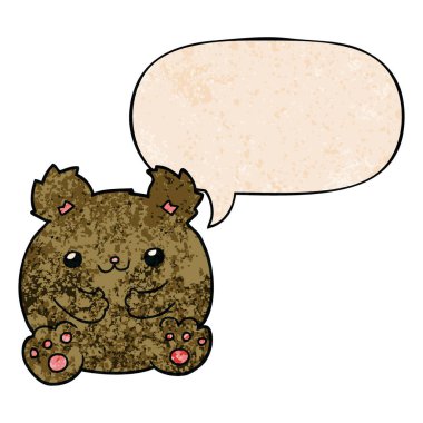 retro doku tarzında karikatür ayı ve konuşma balonu