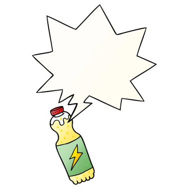 düzgün degrade tarzında karikatür soda şişesi ve konuşma balonu