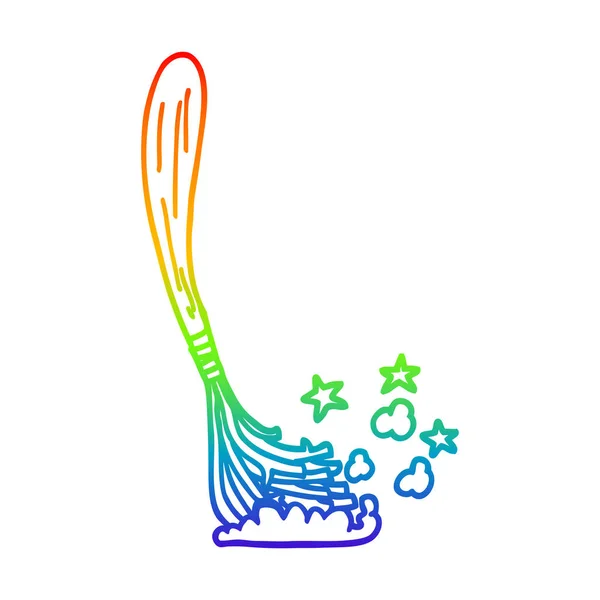 Rainbow gradient linje ritning tecknad Magic Broom pinnar — Stock vektor