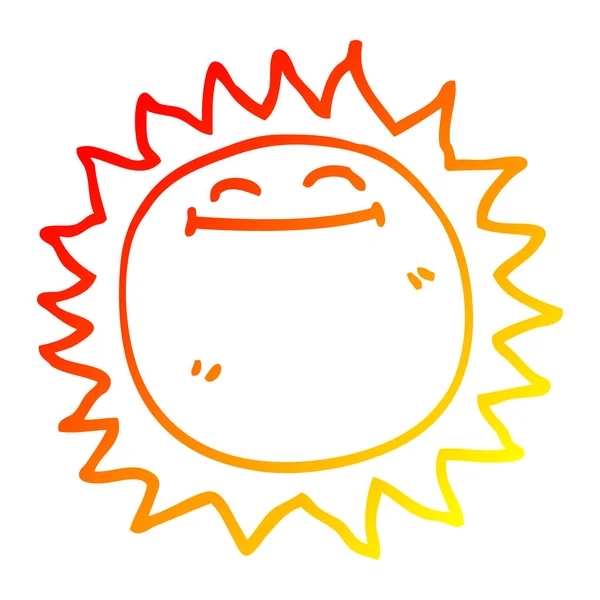 Chaud gradient ligne dessin dessin animé brillant soleil — Image vectorielle