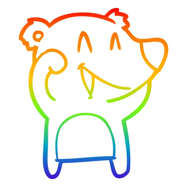 Rainbow gradient line drawing laughing bear cartoon — Stock Vector