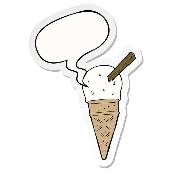 Cartoon ijs en toespraak bubble sticker — Stockvector
