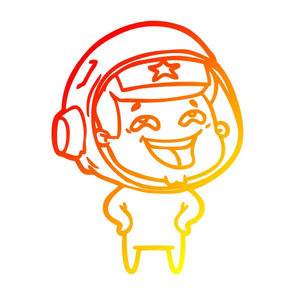 Warme Gradientenlinie Zeichnung Karikatur lachender Astronaut — Stockvektor