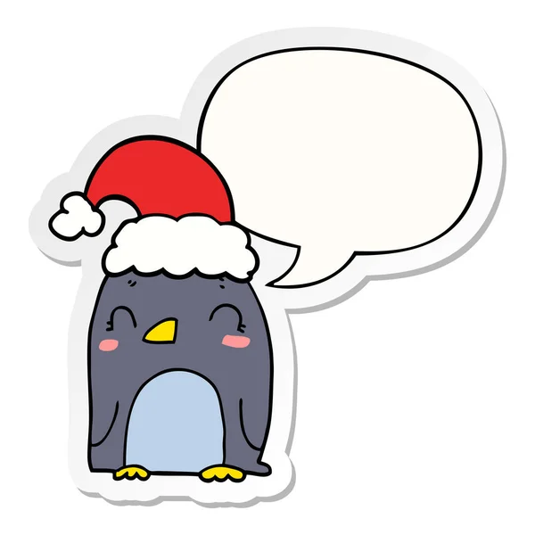 Leuke kerst pinguïn en toespraak bubble sticker — Stockvector