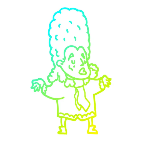 Línea de gradiente frío dibujo hombre de dibujos animados en peluca — Vector de stock