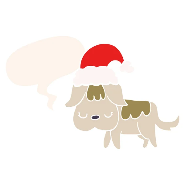 Lindo perro de Navidad y la burbuja del habla en estilo retro — Vector de stock