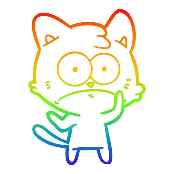 Rainbow gradient linje ritning tecknad nervös katt — Stock vektor