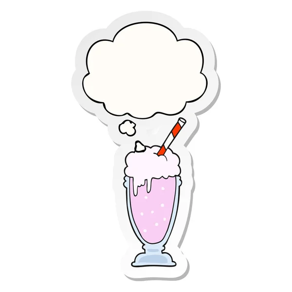 Milkshake dessin animé et bulle de pensée comme un autocollant imprimé — Image vectorielle