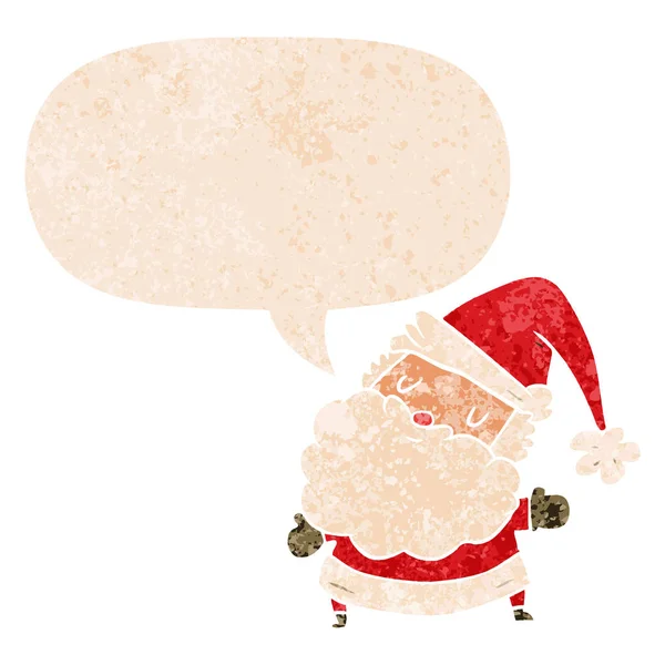 Cartoon santa claus and speech bubble in retro textured style — Stock Vector