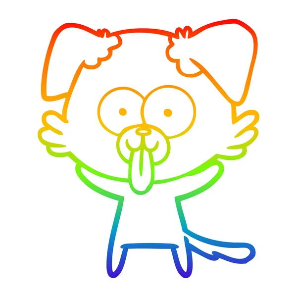 Arco iris gradiente línea dibujo dibujos animados perro con lengua pegando o — Vector de stock