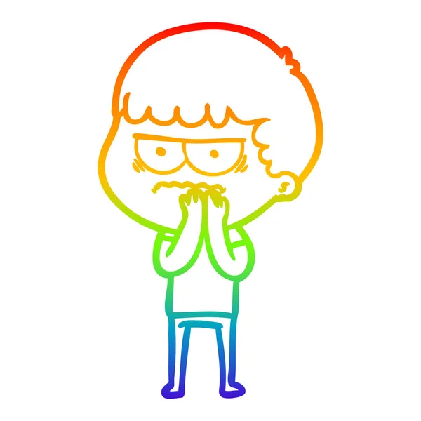 Arco iris gradiente línea dibujo dibujos animados hombre molesto — Vector de stock