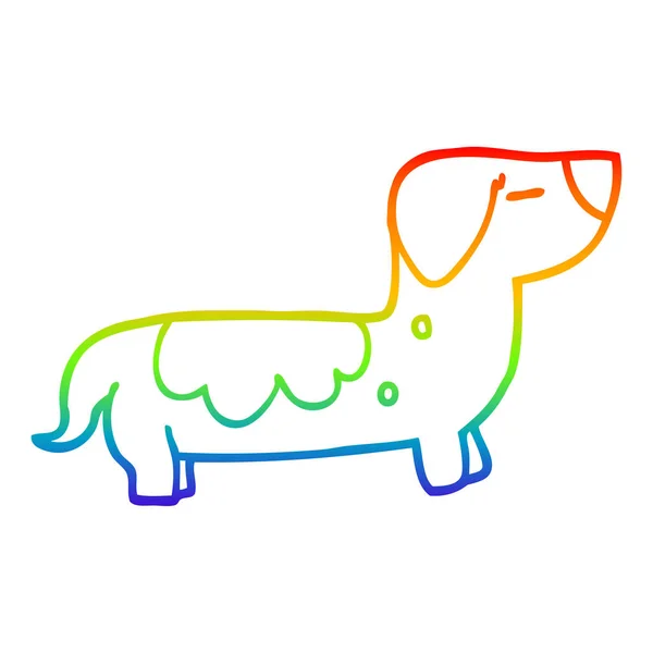 Arco iris gradiente línea dibujo dibujos animados salchicha perro — Vector de stock