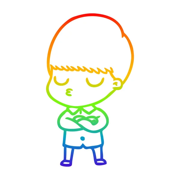 Rainbow gradient line drawing cartoon calm boy — Stock Vector