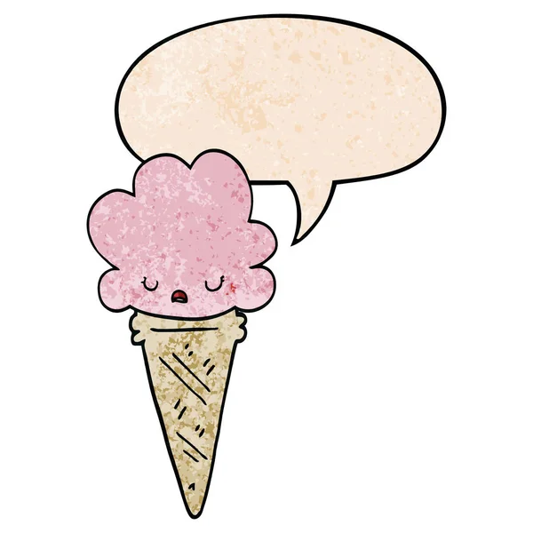 Καρτούν παγωτό και φούσκα προσώπου και ομιλίας σε ρετρό υφή St — Διανυσματικό Αρχείο