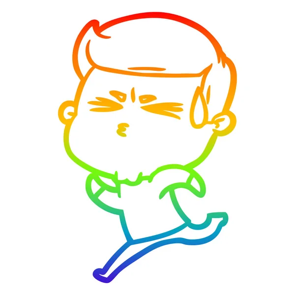 Arcobaleno gradiente linea disegno cartone animato uomo sudorazione — Vettoriale Stock