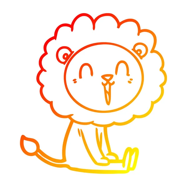 Meleg színátmenet vonal rajz nevetés oroszlán rajzfilm ül — Stock Vector