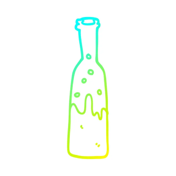 Baris gradien dingin menggambar botol kartun dengan anggur miring - Stok Vektor