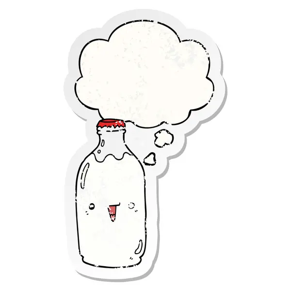 Sevimli karikatür süt şişesi ve sıkıntılı yıpranmış olarak kabarcık düşünce — Stok Vektör