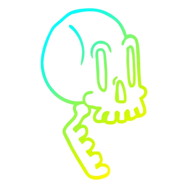 Línea de gradiente frío dibujo de dibujos animados cráneo — Vector de stock