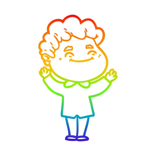 Rainbow gradient linje ritning tecknad vänlig man — Stock vektor