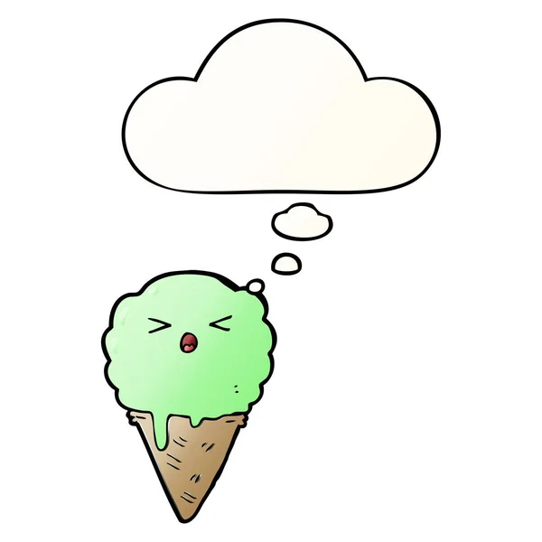 Crème glacée dessin animé et bulle de pensée dans un style dégradé lisse — Image vectorielle